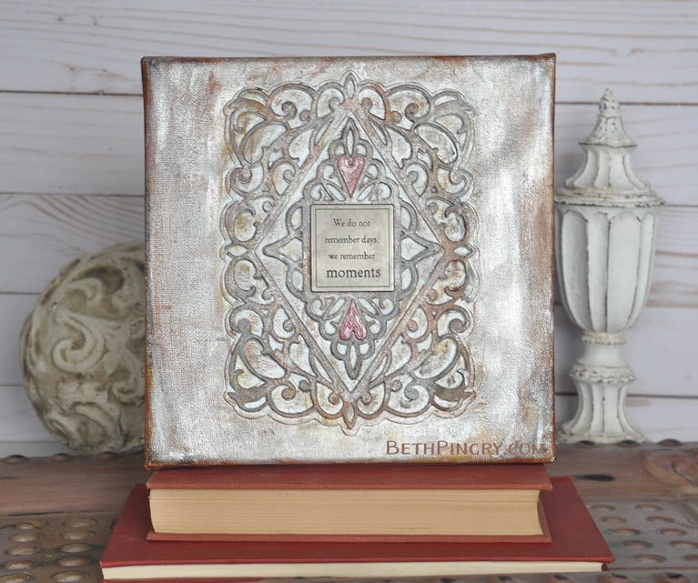 Mixed media canvas using Bella Diamante die from Amazing Paper Grace and Spellbinders, by Beth Pingry.