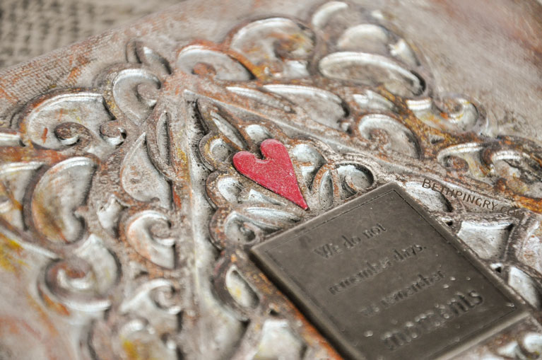 Close up of mixed media canvas using Bella Diamante die from Amazing Paper Grace and Spellbinders, by Beth Pingry.