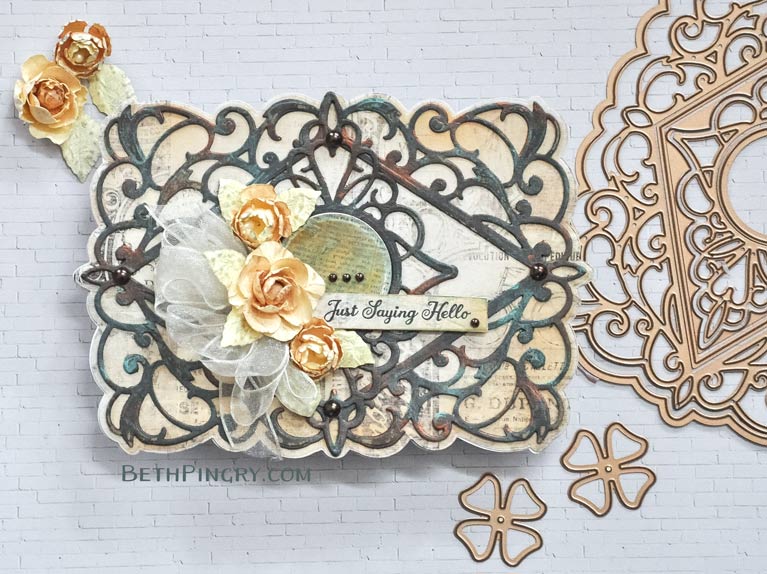 Mixed media card using Bella Diamante die from Amazing Paper Grace and Spellbinders, by Beth Pingry.